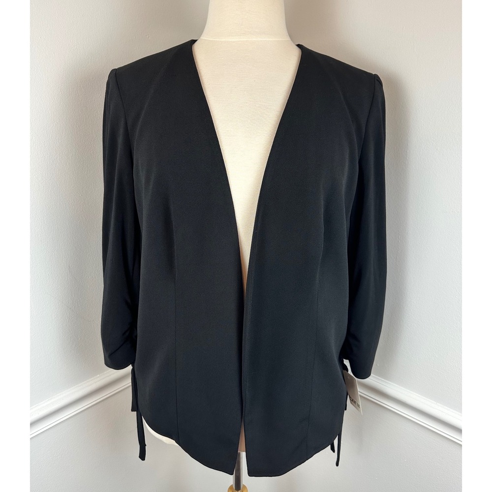 BAR III Women's Plus Black Open Front Blazer Scrunch Sleeve Tie Sides NWT | 2X